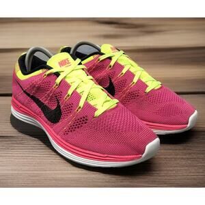 Nike Flyknit Running Walking Shoe Pink Neon Yellow Womens Size 8.5